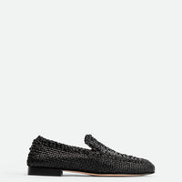 Carola Black Hand-Woven Leather Loafers - Side View - POEVE Collection