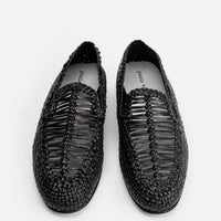 Carola Black Hand-Woven Leather Loafers - Top View - POEVE Collection