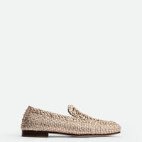 Carola Platinum Laminated Hand-Woven Leather Loafers - Side View - POEVE Collection