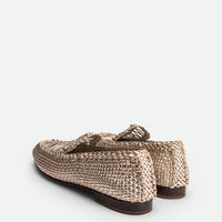 Carola Platinum Laminated Hand-Woven Leather Loafers - Back View - POEVE Collection