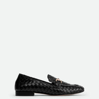 Elizabeth Black Hand-Woven Leather Loafers - Side View - POEVE Collection