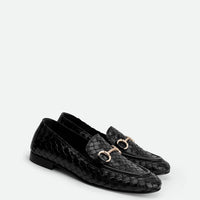 Elizabeth Black Hand-Woven Leather Loafers - Angled Side View - POEVE Collection