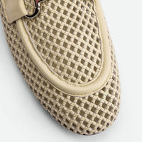 River Beige Perforated Leather Loafers with Metal Buckle - Toe Close-up View - POEVE Collection
