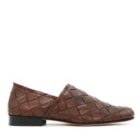 Sand Brown Hand-Woven Leather Loafers - Side View - POEVE Collection