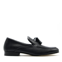 Aidan Black Leather Loafers with Leather Tassel - Side View - POEVE Collection