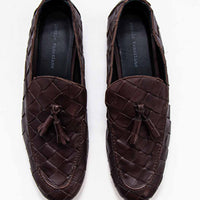 Aidan Coffee Woven Leather Loafers with Leather Tassel - Top View - POEVE Collection