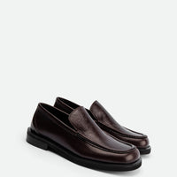 Dannie Dark Brown Leather Loafers – Angled View – POEVE Collection