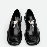 Gloria Black Brushed Leather Loafers - Top View - POEVE x Beatriz Jardinha Collection