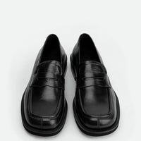 Senna Black Crinkled Leather Loafers – Top View – POEVE Collection