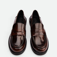 Ahri Brown Brushed Leather Penny Loafer – Top View – POEVE Collection