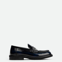 Ahri Blue Brushed Leather Penny Loafer – Side View – POEVE Collection