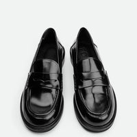 Ahri Black Brushed Leather Penny Loafer – Top View – POEVE Collection