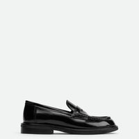 Ahri Black Brushed Leather Penny Loafer – Side View – POEVE Collection