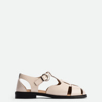 Raven Off-Whte Brushed Leather Fisherman Sandals - Side View - POEVE Collection