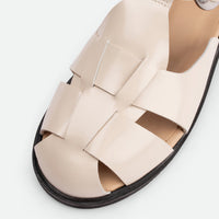 Raven Off-Whte Brushed Leather Fisherman Sandals - Toe Close-up View - POEVE Collection