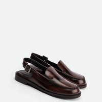 Alix Cognac Brushed Leather Slingback Loafers - Angled Side View - POEVE Collection