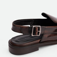 Alix Cognac Brushed Leather Slingback Loafers - Back Close-up View - POEVE Collection