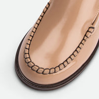 Alix Nude Brushed Leather Slingback Loafers - Toe Close-up View - POEVE Collection