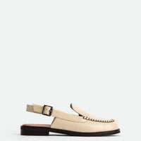 Alix Limestone Brushed Leather Slingback Loafers - Side View - POEVE Collection