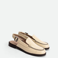 Alix Limestone Brushed Leather Slingback Loafers - Angled Side View - POEVE Collection