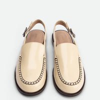 Alix Limestone Brushed Leather Slingback Loafers - Top View - POEVE Collection