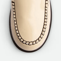 Alix Limestone Brushed Leather Slingback Loafers - Toe Close-up View - POEVE Collection
