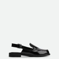 Alix Black Brushed Leather Slingback Loafers - Side View - POEVE Collection
