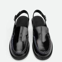 Alix Black Brushed Leather Slingback Loafers - Top View - POEVE Collection