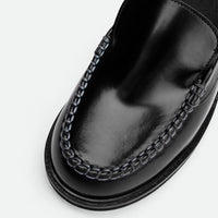 Alix Black Brushed Leather Slingback Loafers - Toe Close-up View - POEVE Collection