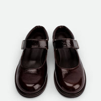 Maris Brown Crinkled Patent Leather Mules - Top View - POEVE Collection