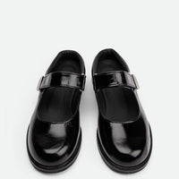 Maris Black Crinkled Patent Leather Mules - Top View - POEVE Collection