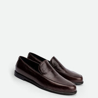 Nida Dark Brown Leather Loafers – Angled View – POEVE Collection