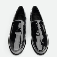 Nida Pull-Up Black-and-White Leather Loafers – Top View – POEVE Collection