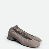 Anna Grey Leather Heel Ballerinas - Angled Side View - POEVE Collection