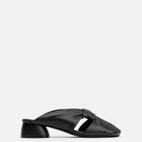 Maggie Black Leather Mules - Side View - POEVE Collection