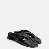 Maggie Black Leather Mules - Angled Side View - POEVE Collection