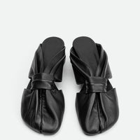 Maggie Black Leather Mules - Top View - POEVE Collection
