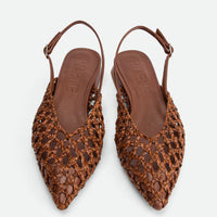 Fannie Brown Vegan Hand-Woven Leather Slingback Sandals - Top View - POEVE Collection