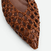 Fannie Brown Vegan Hand-Woven Leather Slingback Sandals - Toe Close-up View - POEVE Collection