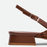 Fannie Brown Vegan Hand-Woven Leather Slingback Sandals - Heel Close-up View - POEVE Collection