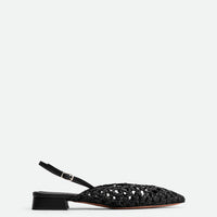 Fannie Black Vegan Hand-Woven Leather Slingback Sandals - Side View - POEVE Collection