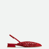Fannie Red Vegan Hand-Woven Leather Slingback Sandals - Side View - POEVE Collection