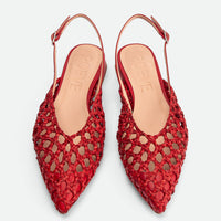 Fannie Red Vegan Hand-Woven Leather Slingback Sandals - Top View - POEVE Collection