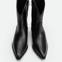 Black Italian Leather Cowboy Boots – Top View – POEVE Collection
