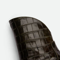 Dallas Dark Green Croc-Embossed Leather Ankle Boots – Upper Close-Up View – POEVE Collection