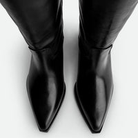 Macy Black Leather Tall Boots – Top View – POEVE Collection