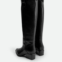 Macy Black Leather Tall Boots – Back View – POEVE Collection
