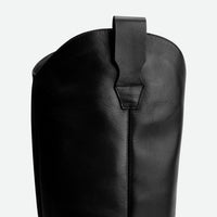 Macy Black Leather Tall Boots – Side Detail View – POEVE Collection