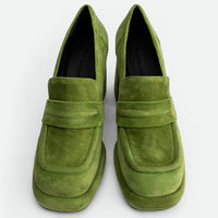 Zery Green Suede Heel Loafers – Top View – POEVE Collection
