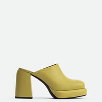 Marla Green Leather Heel Mules - Side View - POEVE Collection
